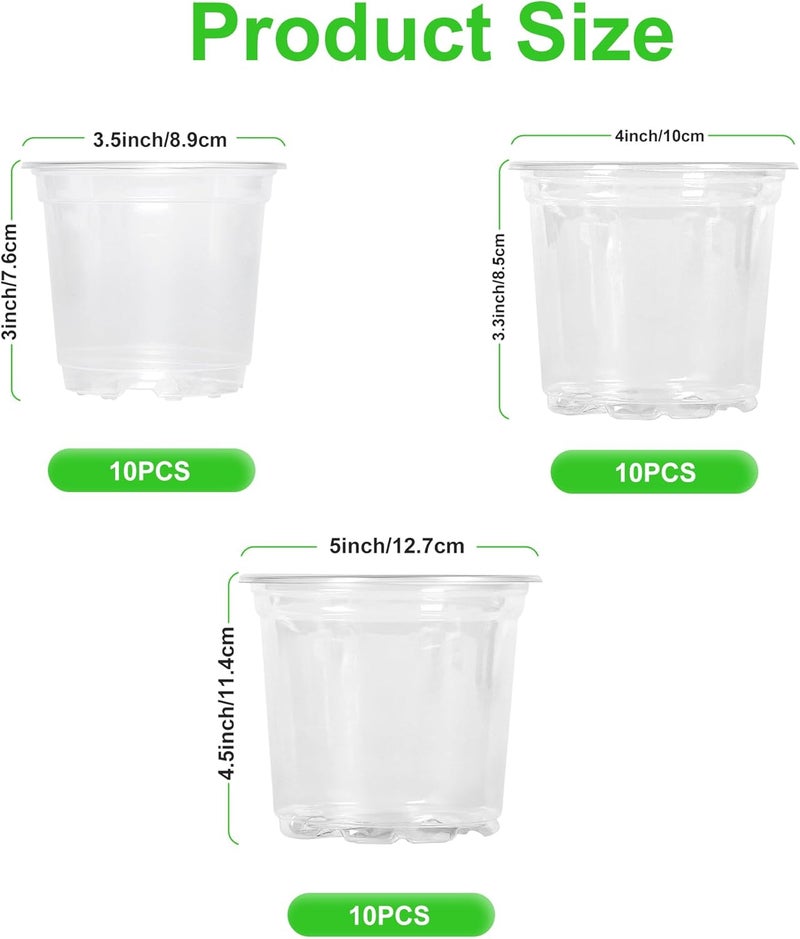 JERIA 30 Pack 5/4/3.5 Inch Clear Nursery Pots with Drainage Holes, Clear Plant Pot for Planting, Transparent Plastic Plant Pots,Durable Seed Starting Pot for Succulents - Image 2